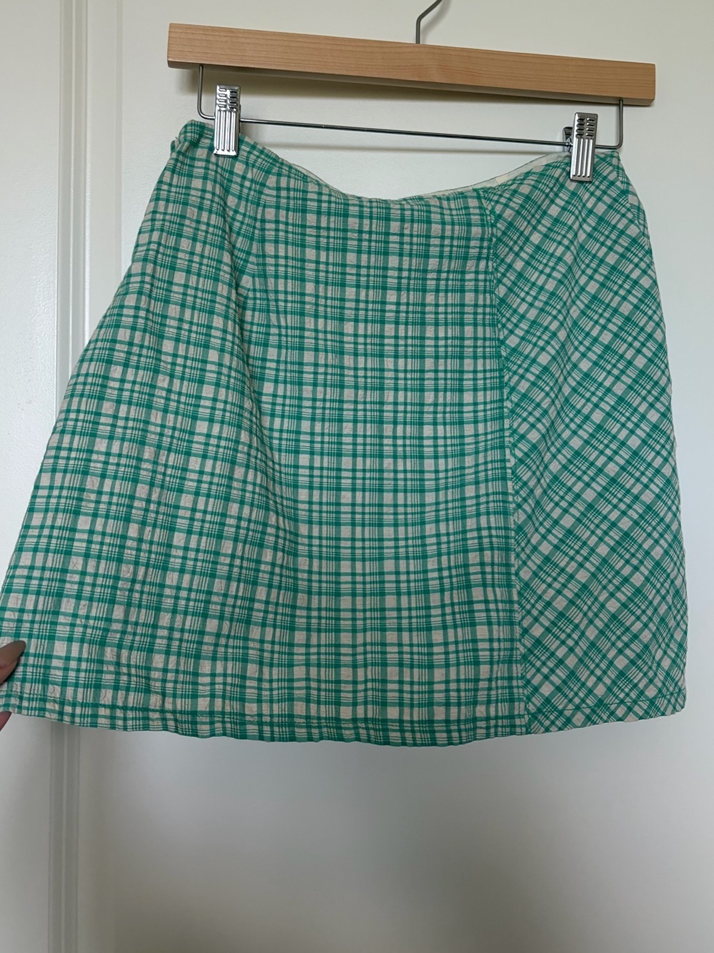 Urban Outfitters- Green Plaid Wrap Mini Skirt - Picture 2 of 7